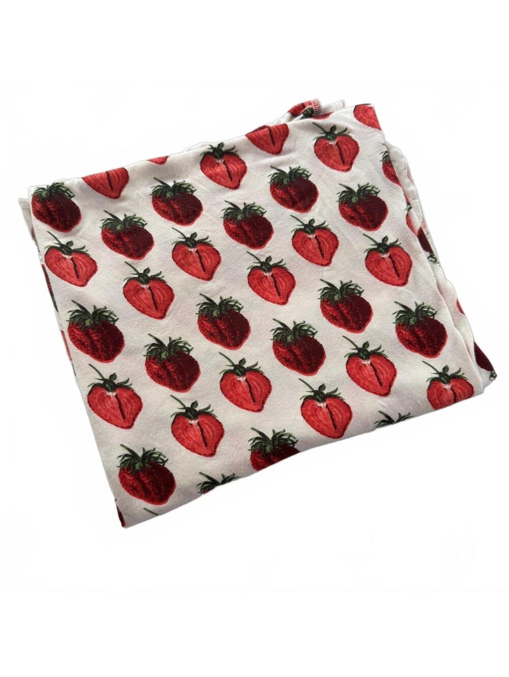 Kate Quinn The Woods Strawberry Blanket 40x45 Modal Spandex Red Fruit Swaddle